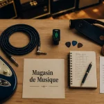 Magasin de musique à Rouen : comptoir pour essayer, comparer et réparer des instruments