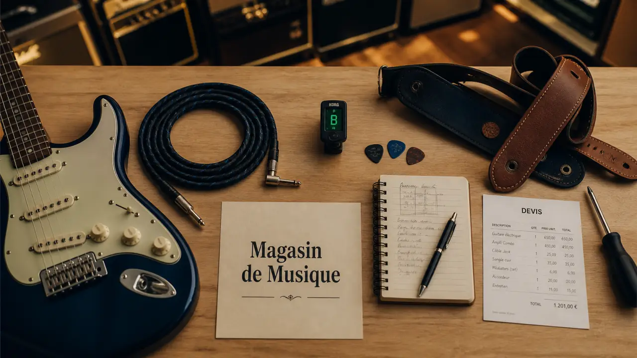 Magasin de musique à Rouen : comptoir pour essayer, comparer et réparer des instruments
