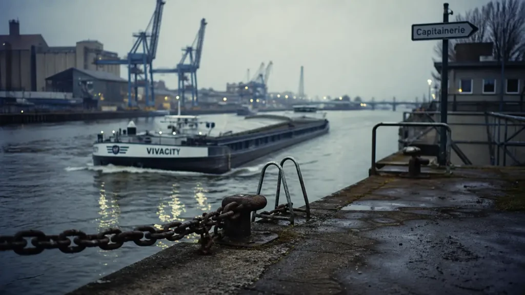 Port maritime de Rouen : navire de commerce sur la Seine près de la capitainerie