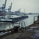 Port maritime de Rouen : navire de commerce sur la Seine près de la capitainerie