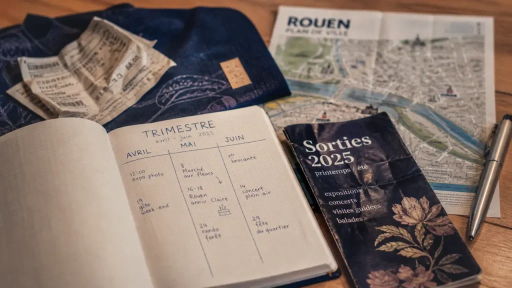 Rouen seniors programme des sorties 2025 : calendrier trimestriel sur table